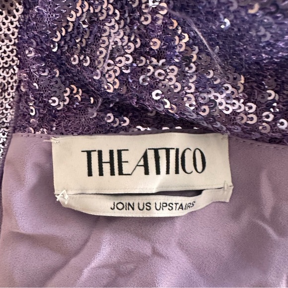 The Attico Fanny Off-Shoulder Sequin Dress Gown Long Sleeve Purple - Picture 8 of 12